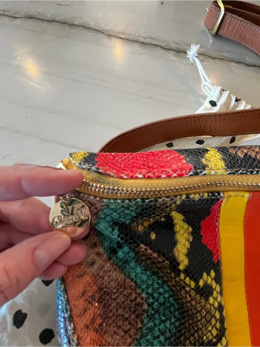 Clare V. Poppy Snake Striped Leather Belt Bag Fanny Pack  Rare